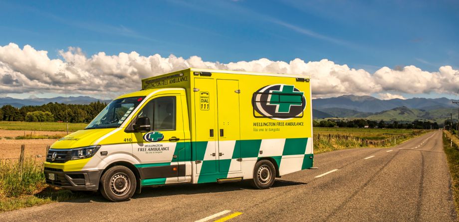 An ambulance on a rural road