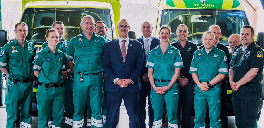 Wellington Free Ambulance and St John Ambulance staff with Minister of Health, Hon. David Clark