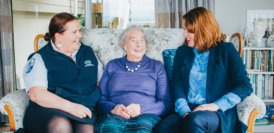 Abi and Claire (left and right) with Kathleen (centre).