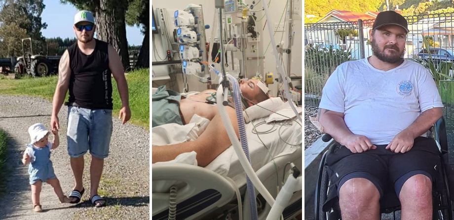 3 photos showing Josh before and after his accident