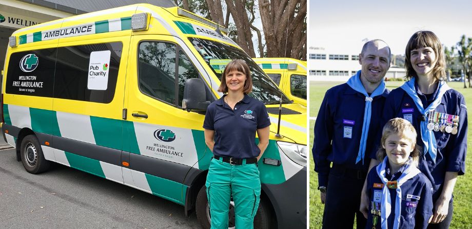 A photo of a paramedic and a photo of 3 people wearing medals