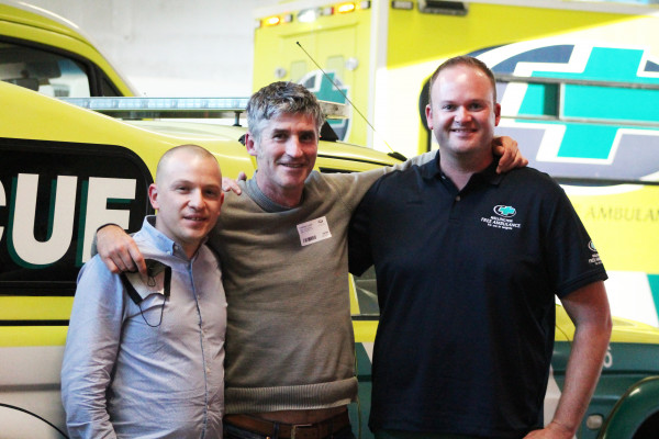 Andrew Leslie with paramedics Jimmy Crombie and Brendan Harris